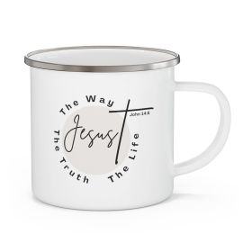 Enamel Camping Mug, Jesus The Way The Truth The Life - Christian Affirmation - Black