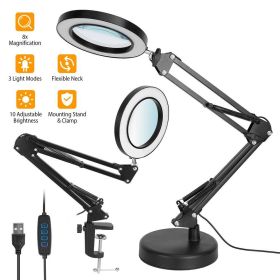 Magnifying Glass Desk Light Magnifier LED Lamp Reading Lamp With Base& Clamp 10X (Option: 7W)