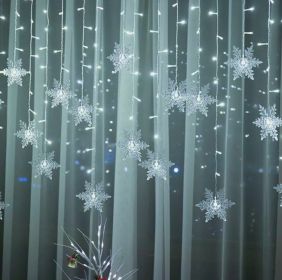 Christmas 96 LED Curtain Window Snowflake String Fairy Lights Waterproof Decor (Color: White)