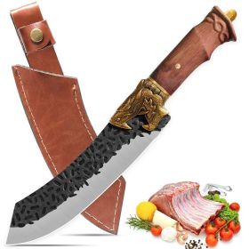 Qulajoy Boning Knife - Hand Forged Camping Knife 7Cr17MOV Blade - Dragon Head Handle And Leather Sheath - Unique Dragon Style - Viking Knife For (size: Butcher Knife)