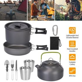 12Pcs Camping Cookware Set Camping Stove Aluminum Pot Pans Kit for Hiking Picnic Outdoor with Cup Fork Spoon Knife (Color: as picture)